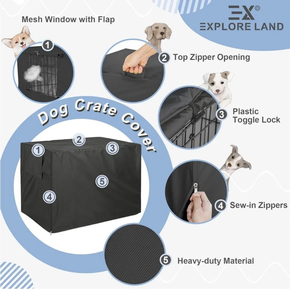 Explore Land Black 42 inches Heavy Duty Polyester Dog 🐕 Crate Cover